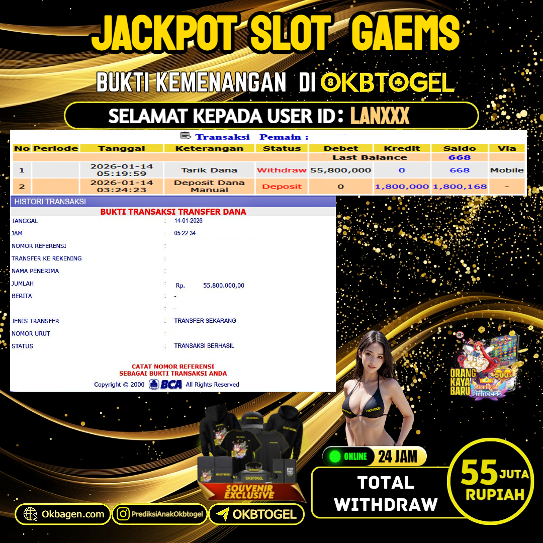   OKBTOGEL  JACKPOT SLOT GAMES Rp.55.000.000,- LUNAS USER ID LAN***